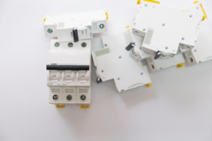 circuit breakers in white background, showcasing electrical safety devices