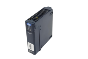 Compact industrial power supply unit, sleek black design with a barcode label.