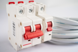 ABB circuit breakers with coiled wires, ideal for industrial use